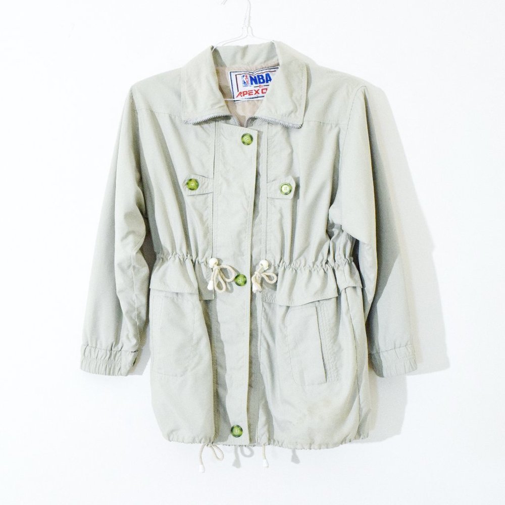 NBA BY APEX ONE Vintage Sage Green Trench Coat | Size L